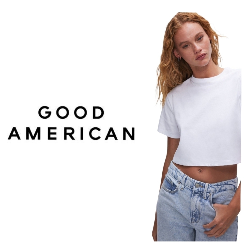 Good American The Cotton Cropped Tee In White•Size 4•NWT!